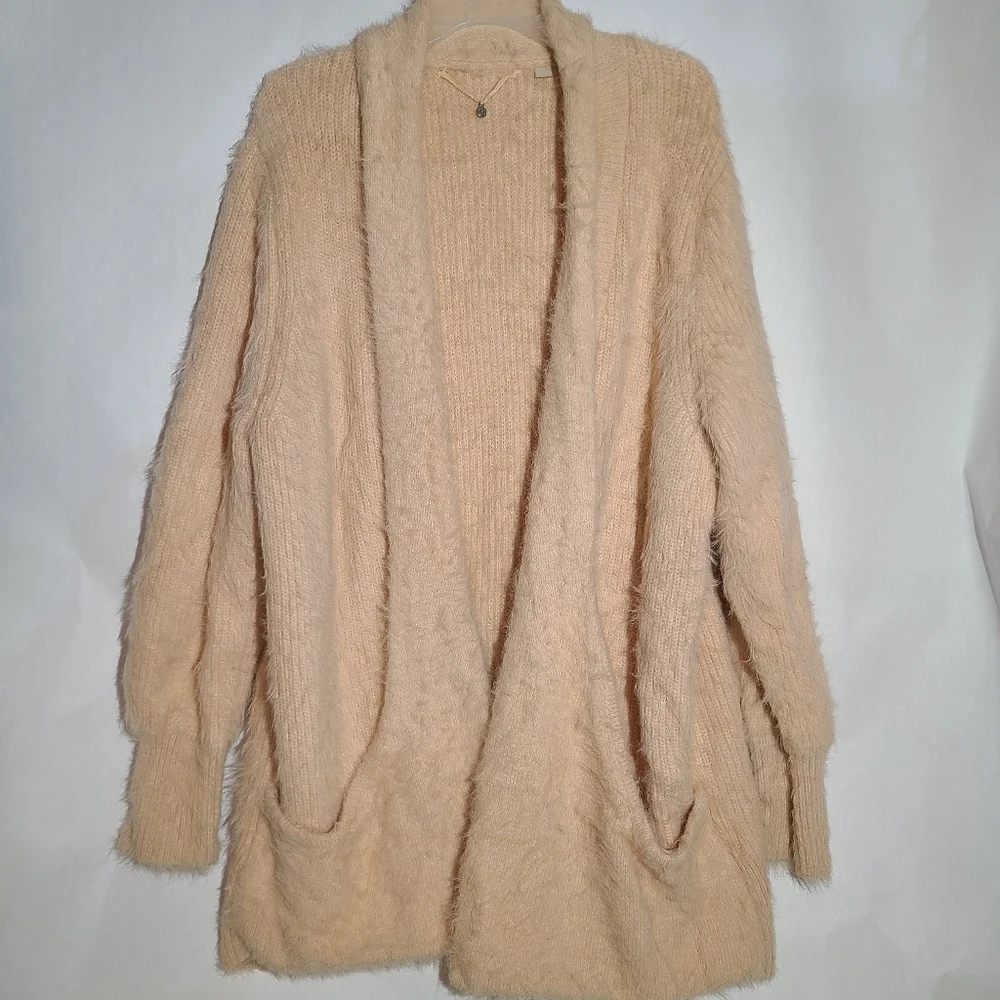 Knitted and knotted cardigan eyelash pocket long cozy sweater - Picture 7 of 16